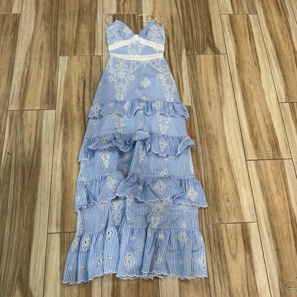 NICHOLAS White and Blue Lace Detail Dress